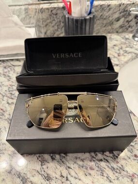 Versace Gold Aviator Sunglasses with Brown Lenses